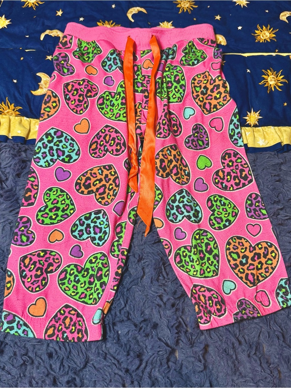 Justice Girl’s Pink Leopard Print Neon Hearts Pajama Capris NO SIZE TAG